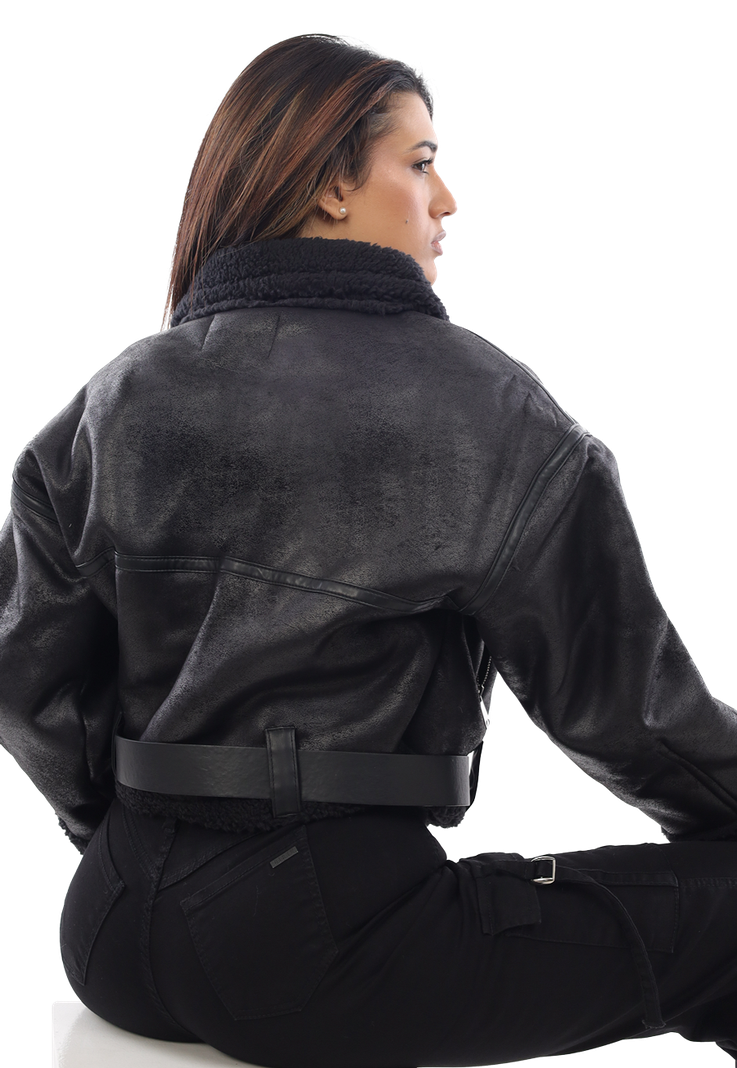 CHAQUETA MUJER ECO CUERO Y CHIPORRO CH3605N-1