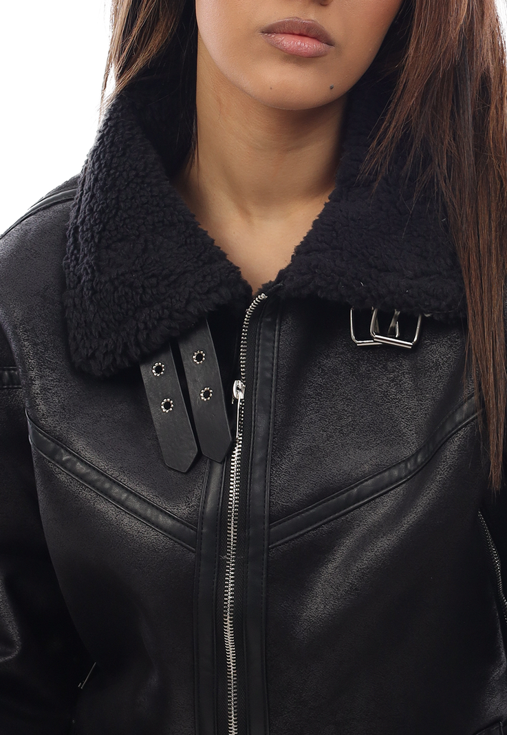 CHAQUETA MUJER ECO CUERO Y CHIPORRO CH3605N-2