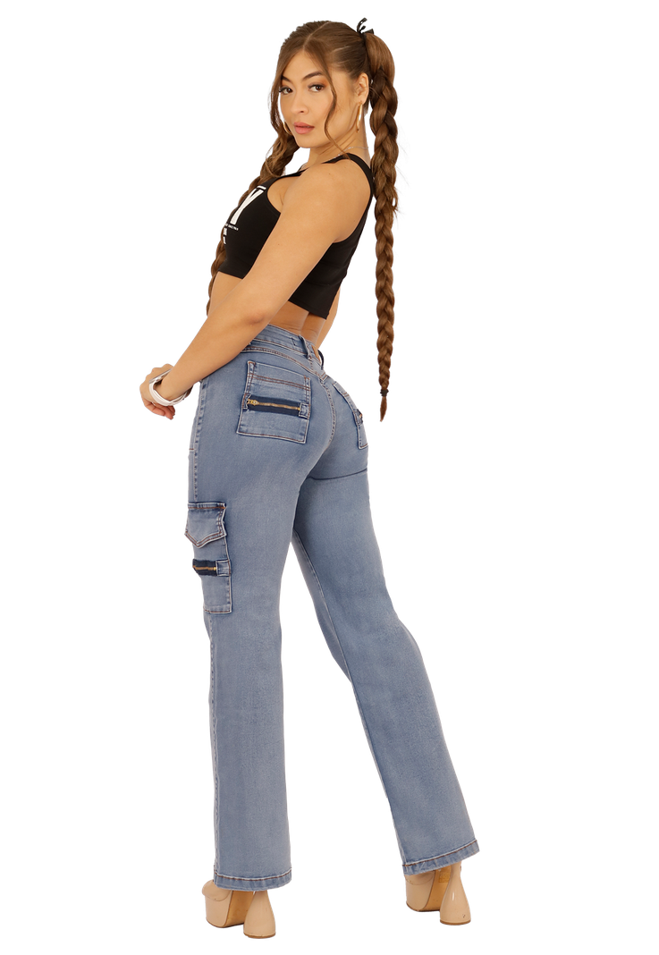 JEANS CARGO CELESTE MUJER JE3705C-1