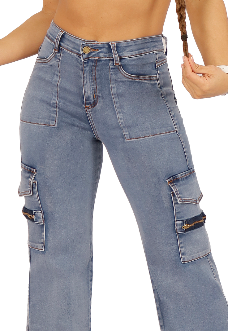 JEANS CARGO CELESTE MUJER JE3705C-2