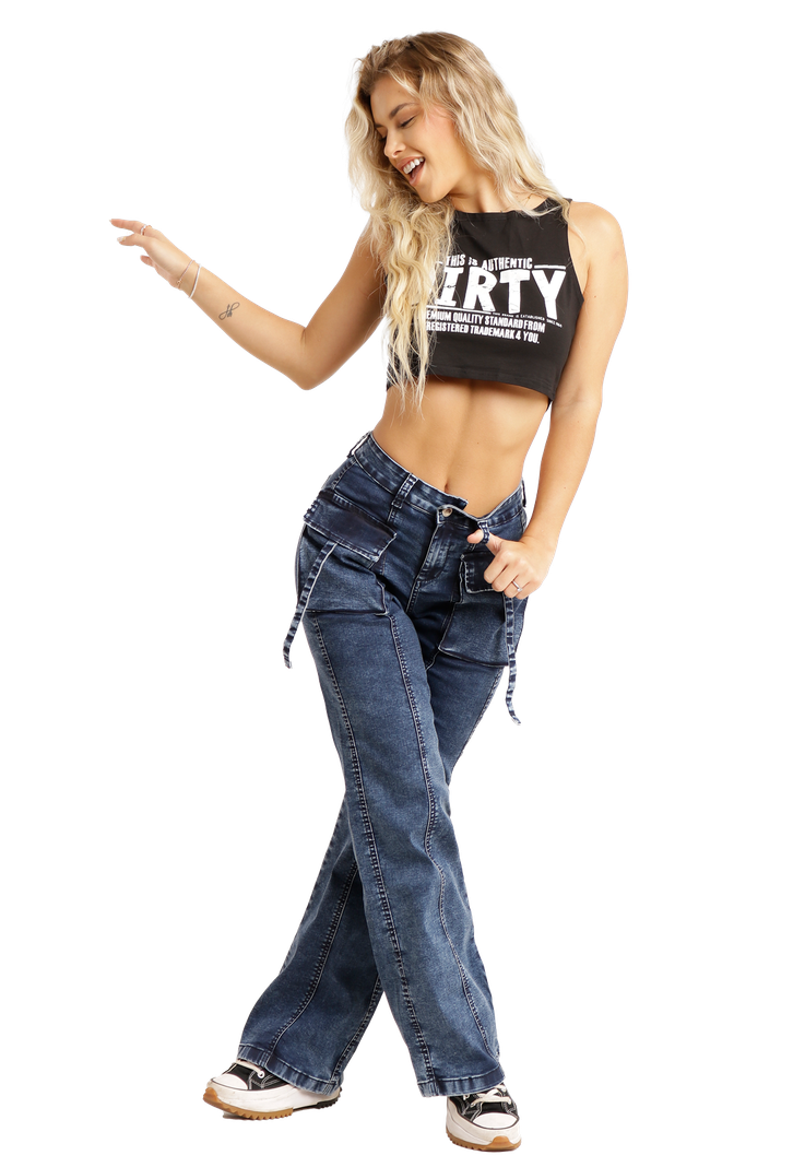 Jeans  Cargo Azul Mujer  Dirty-2