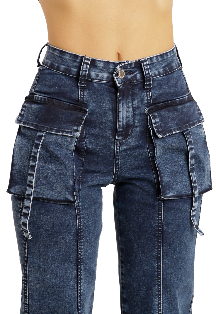 Jeans  Cargo Azul Mujer  Dirty-3