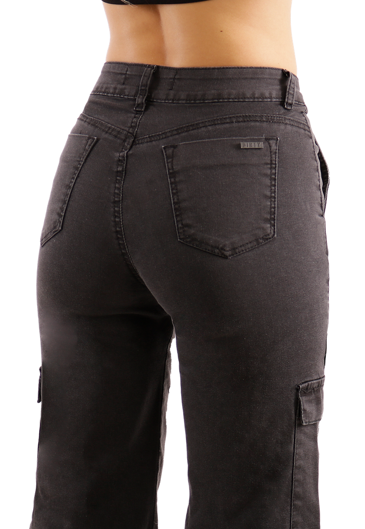 Jeans Cargo de bolsillos Gris Mujer-2