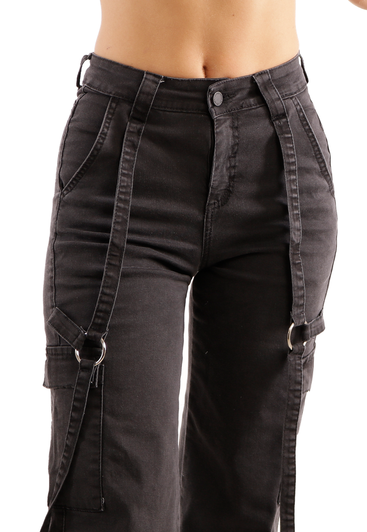 Jeans Cargo de bolsillos Gris Mujer-3