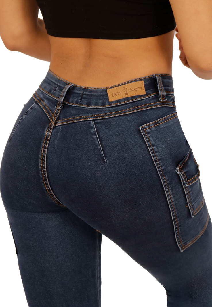 JEANS FLARE AZUL CARGO MUJER JE3706A-3