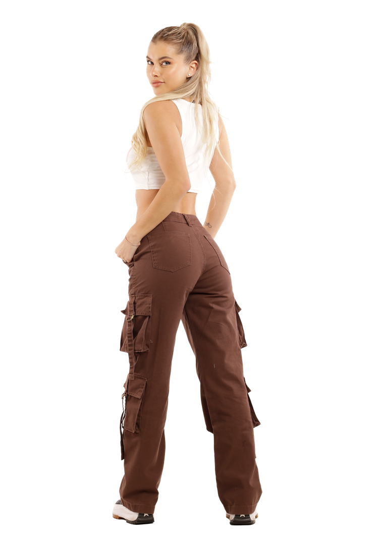 Jeans Gabardina Cargo  Café Mujer -1