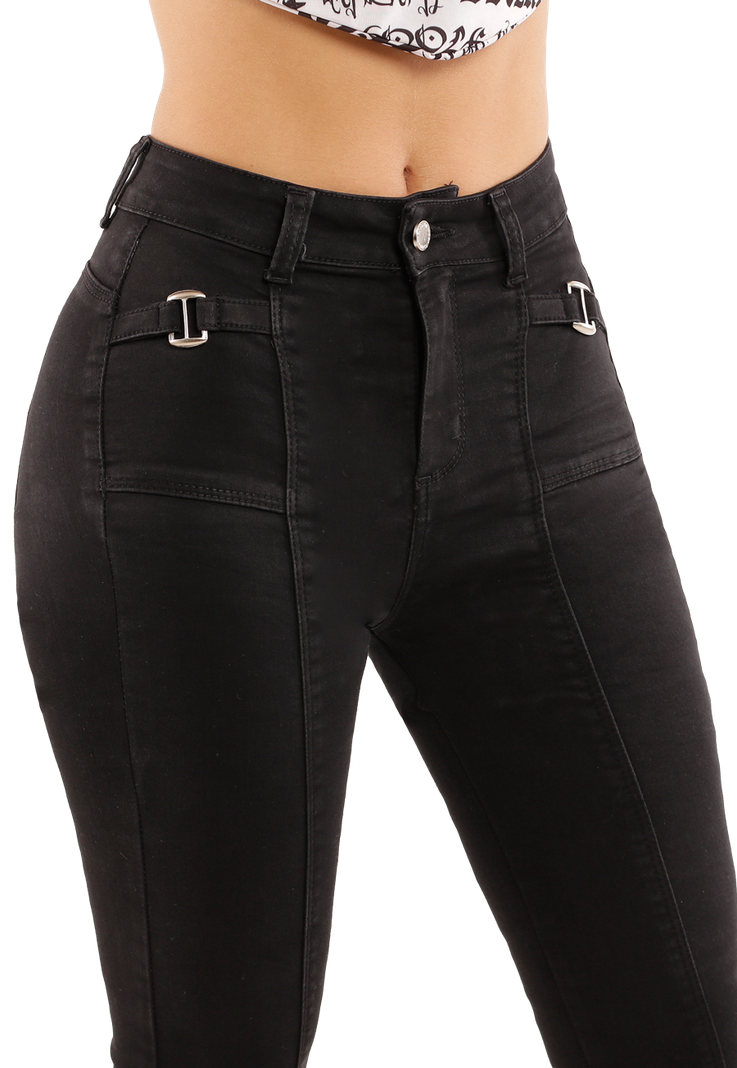 Jeans Flare con hebillas Negro Mujer Dirty-2
