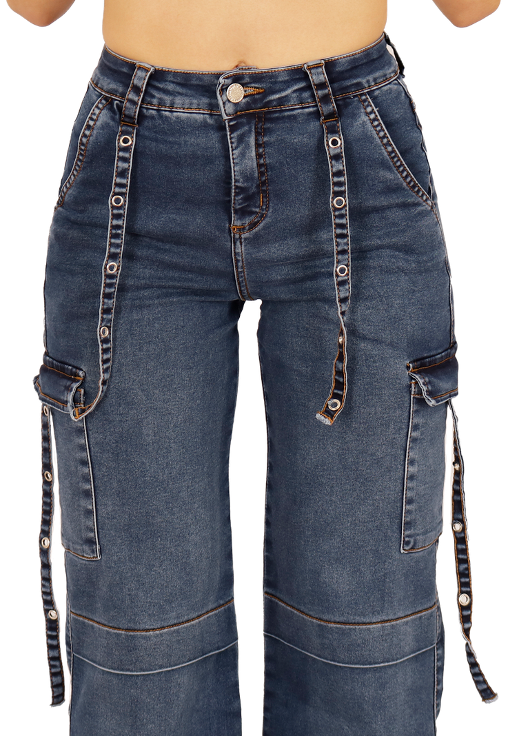 JEANS CARGO AZUL  MUJER JE3702A-2