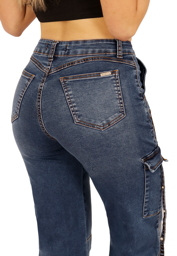 JEANS CARGO AZUL  MUJER JE3702A-3