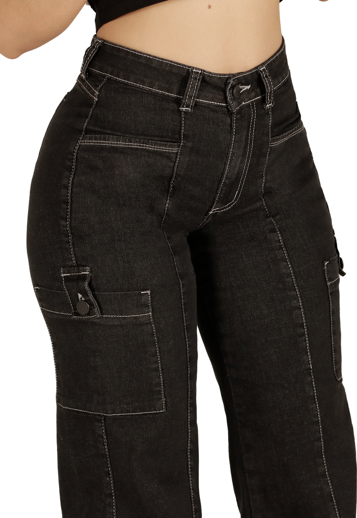 Jeans Mujer Negro Cargo JE3537N-2