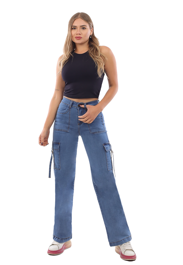 JEANS CARGO CELESTE MUJER DIRTY JEANS-0