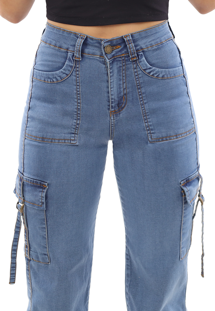 JEANS CARGO CELESTE MUJER DIRTY JEANS-2