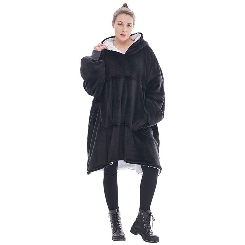 Polerón Sherpa Negro Con Capucha Tipo Huggle-0
