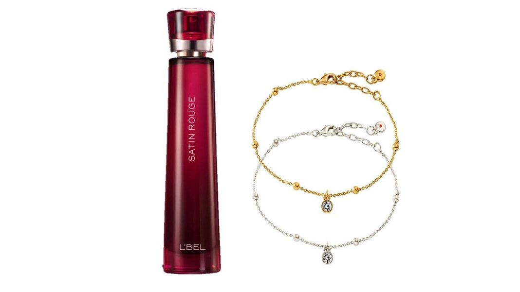 perfume satin rouge con pulseras love -0