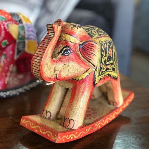Elefante balancín decorativo madera teca amarillo-3