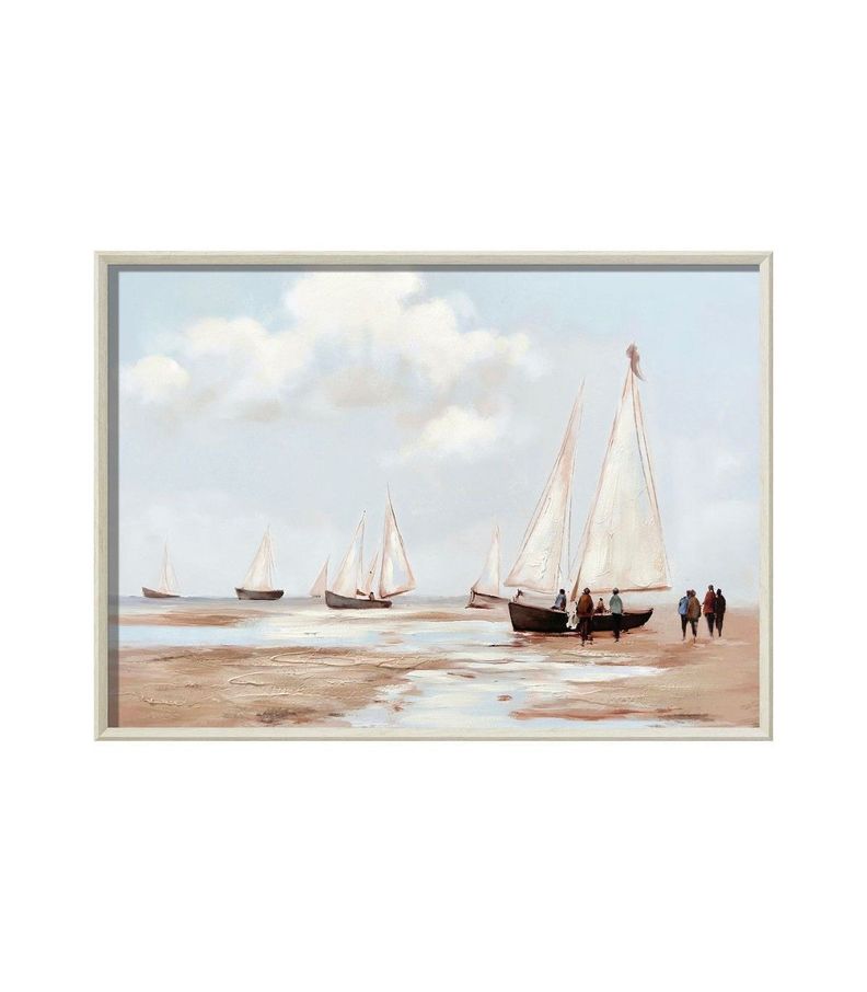 Cuadro Decorativo La Bahia | Pintado a Mano en Canvas HD, Marco de Madera 70 x 50 x 3 cm