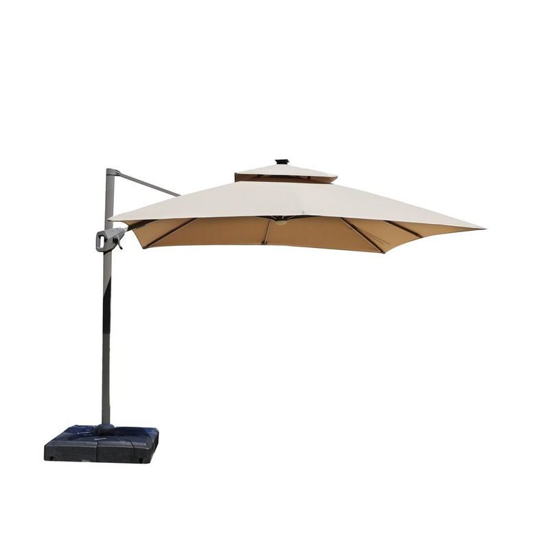 Quitasol Amanda beige 3 x 3 m Luz Led base rellenable incluida-0