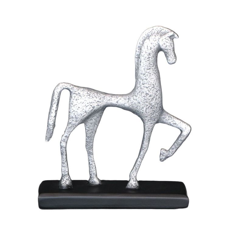 ADORNO CABALLO AUSTERO POLIRESINA GRIS PLATA 19,5 x 6,8 x 23 cm