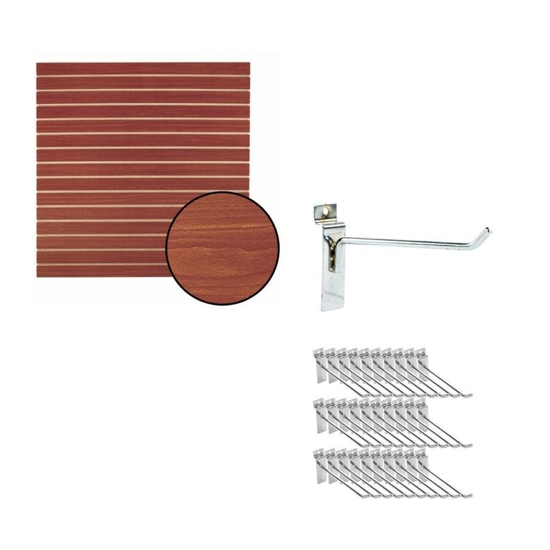 Pack Panel Ranurado + 30 Ganchos de 15 cm Caoba 122 CM