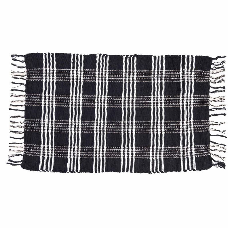 Bajada de cama Palu de yute y algodón líneas blanco con negro. 60x90cm-0