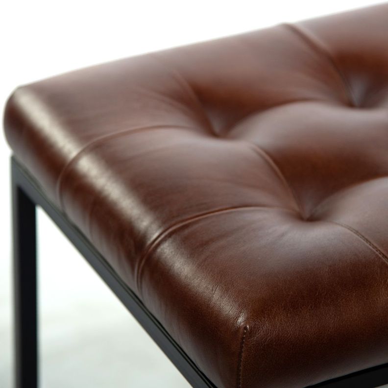 BANQUETA DE CUERO CAPITONE COGNAC PATAS DE FIERRO 140X44X44 -2