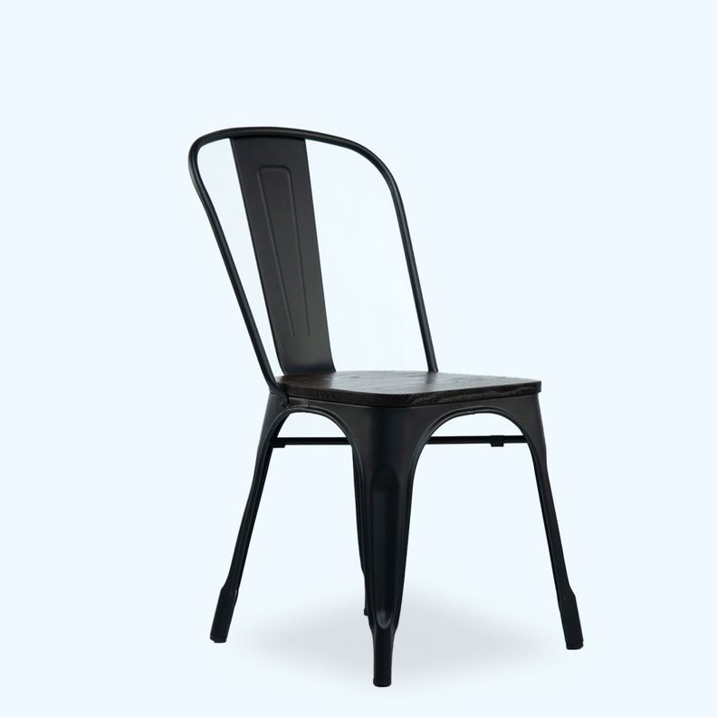 Silla Tolix Negra Con Asiento De Madera-0