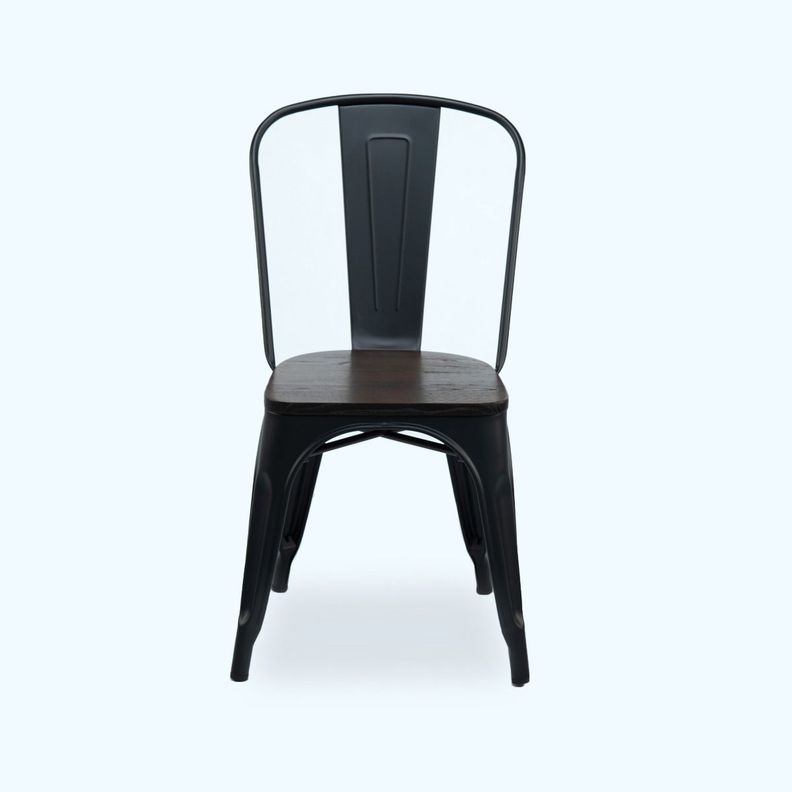 Silla Tolix Negra Con Asiento De Madera-1