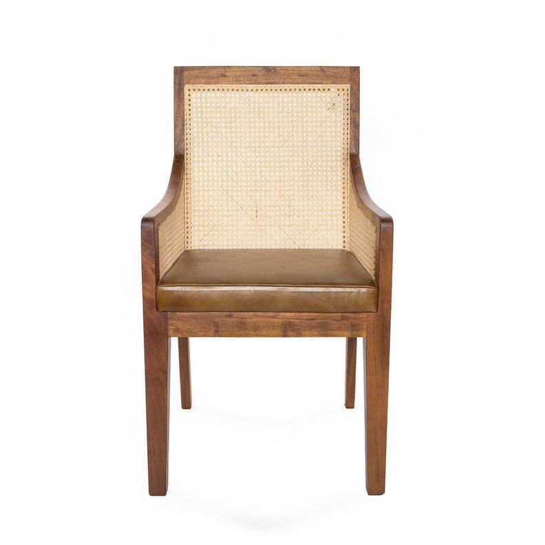 Silla Himalaya con brazo rattan asiento de cuero café 50 x 57 x 94 cm-1