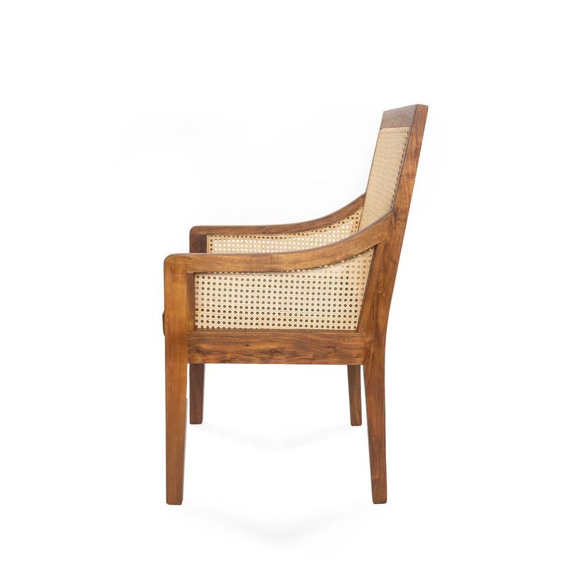 Silla Himalaya con brazo rattan asiento de cuero café 50 x 57 x 94 cm-2