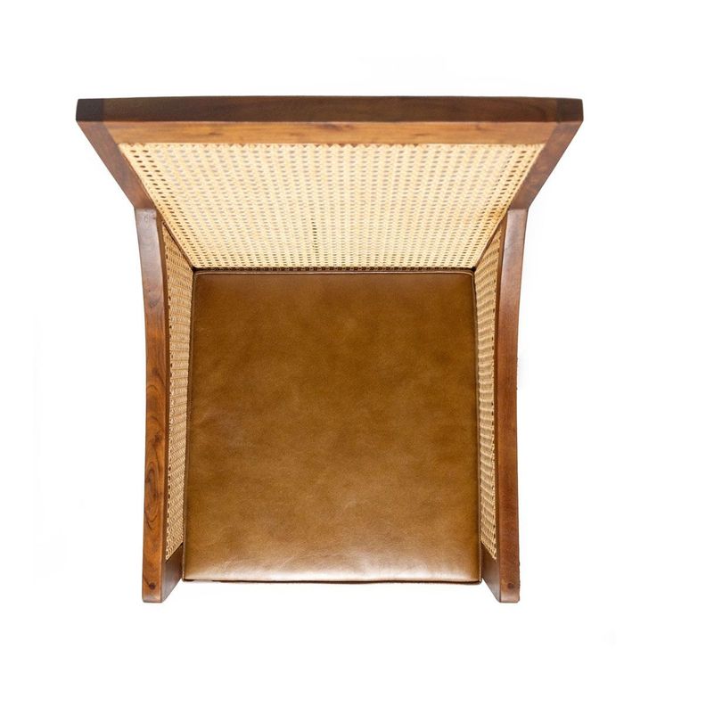 Silla Himalaya con brazo rattan asiento de cuero café 50 x 57 x 94 cm-4