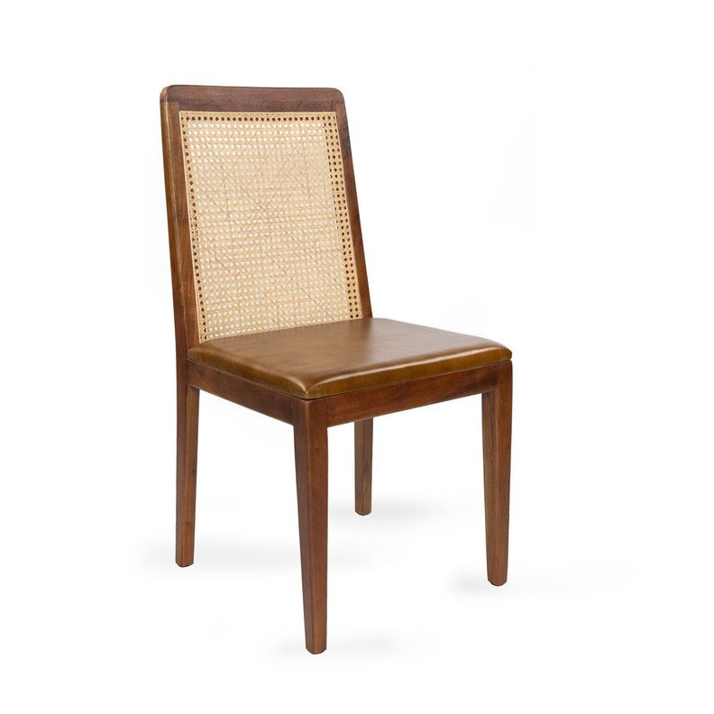 Silla Himalaya rattan y asiento de cuero café 45 x 51 x 91 cm-0
