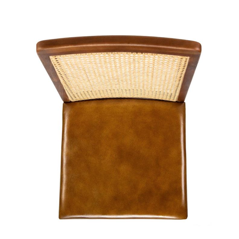 Silla Himalaya rattan y asiento de cuero café 45 x 51 x 91 cm-4
