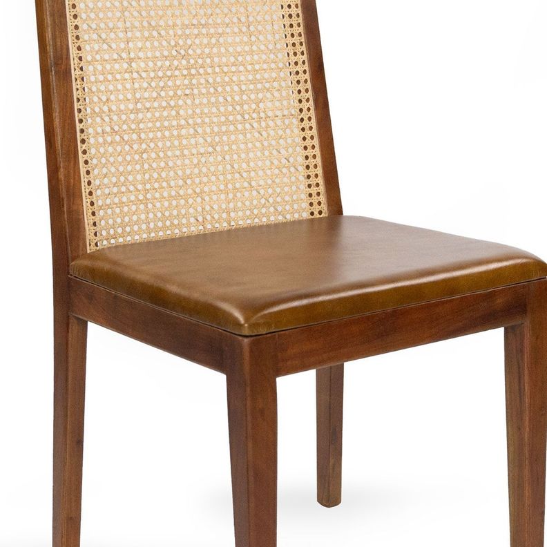 Silla Himalaya rattan y asiento de cuero café 45 x 51 x 91 cm-5