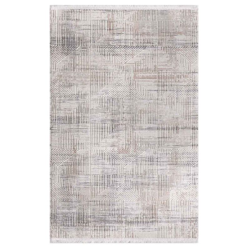 Alfombra Turca Vaivien Tornado Beige y Gris Rectangular de Poliester 80 x 300 cm