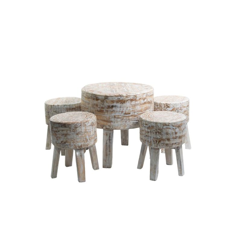 Set de Mesa de centro y taburetes madera de teca-0