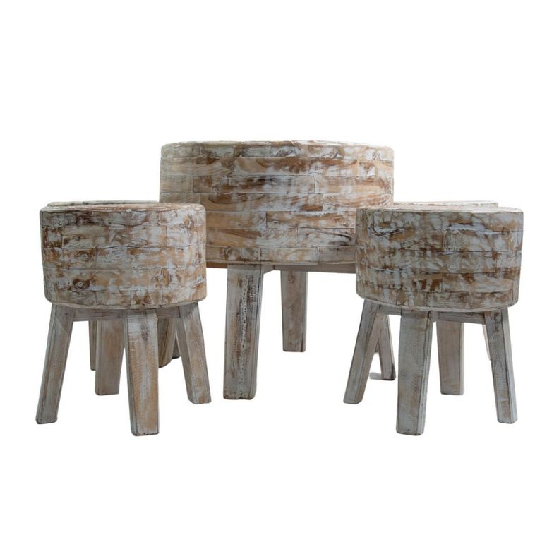 Set de Mesa de centro y taburetes madera de teca-1