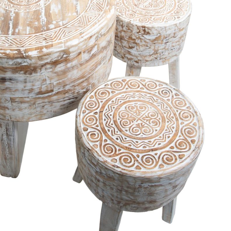 Set de Mesa de centro y taburetes madera de teca-3