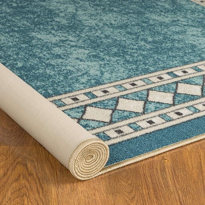 Alfombra Redonda Celeste 150x150 Cm Antideslizante Con Goma -2