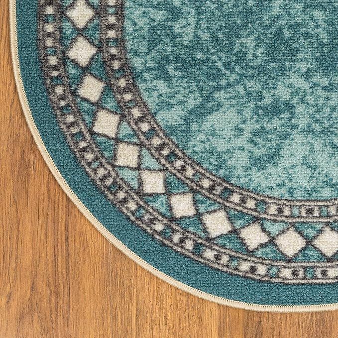 Alfombra Redonda Celeste 150x150 Cm Antideslizante Con Goma -3