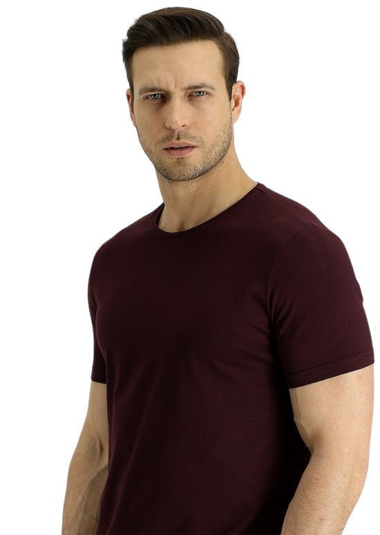Polera Burdeo Manga Corta Hombre Casual Cuello Redondo-1