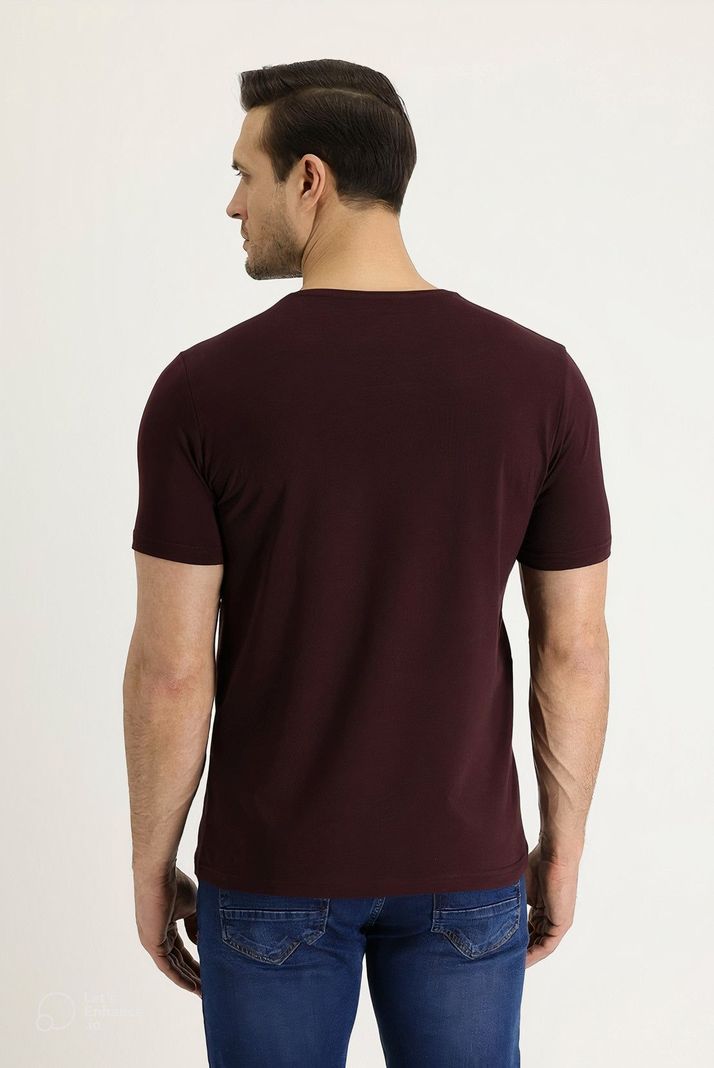 Polera Burdeo Manga Corta Hombre Casual Cuello Redondo-3