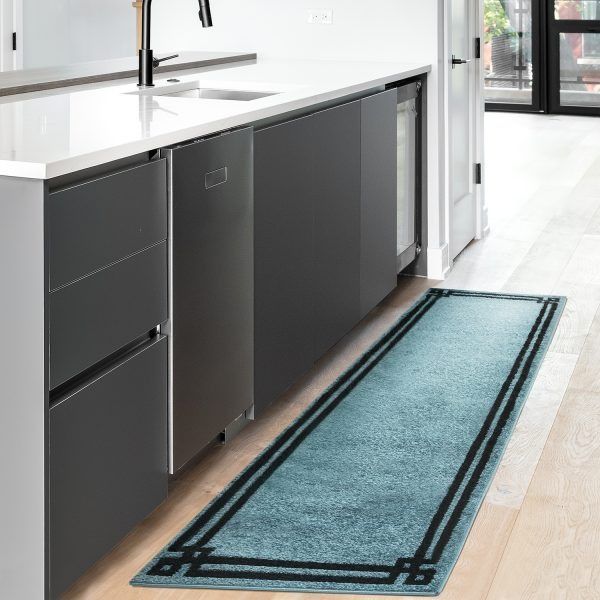Alfombra Pasillo 70x230 Moderno Azul Negro