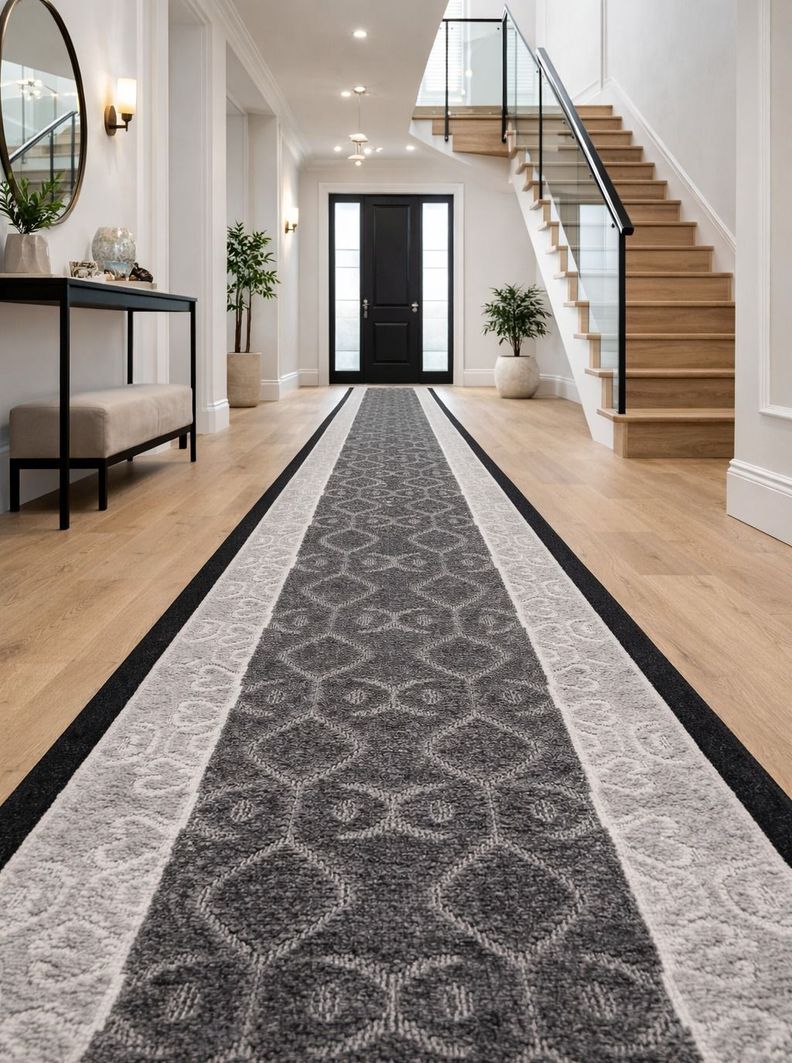 Alfombra de Pasillo Gris 67 cm x 3 metros con Goma Sin Overlock