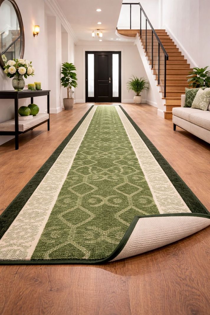 Alfombra de Pasillo Verde  67 cm x 3 metros con Goma Sin Overlock