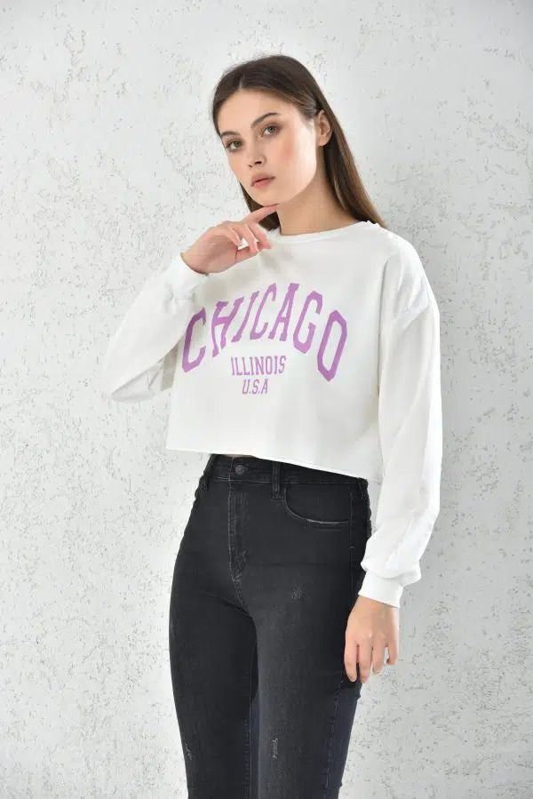Poleron Crop Mujer Blanco Sarah&Ella-1