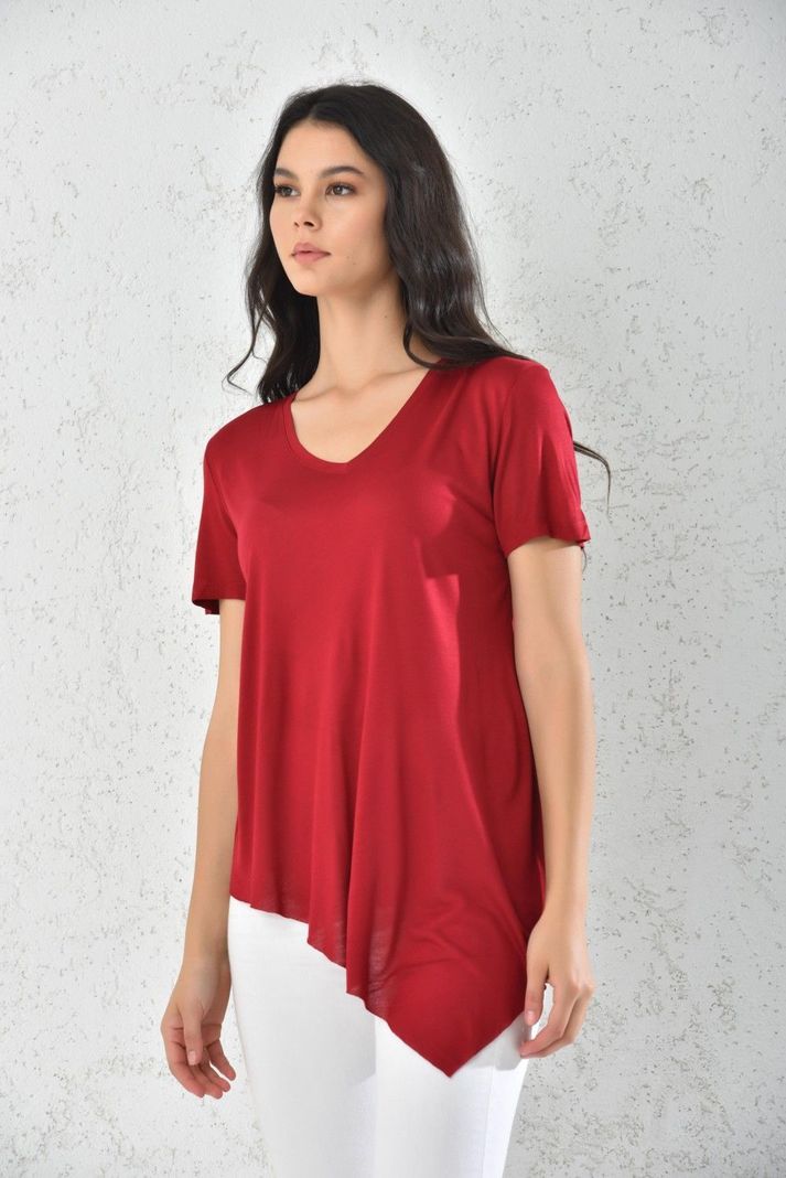Polera de Manga Mujer Corta Asimétrica Rojo-0