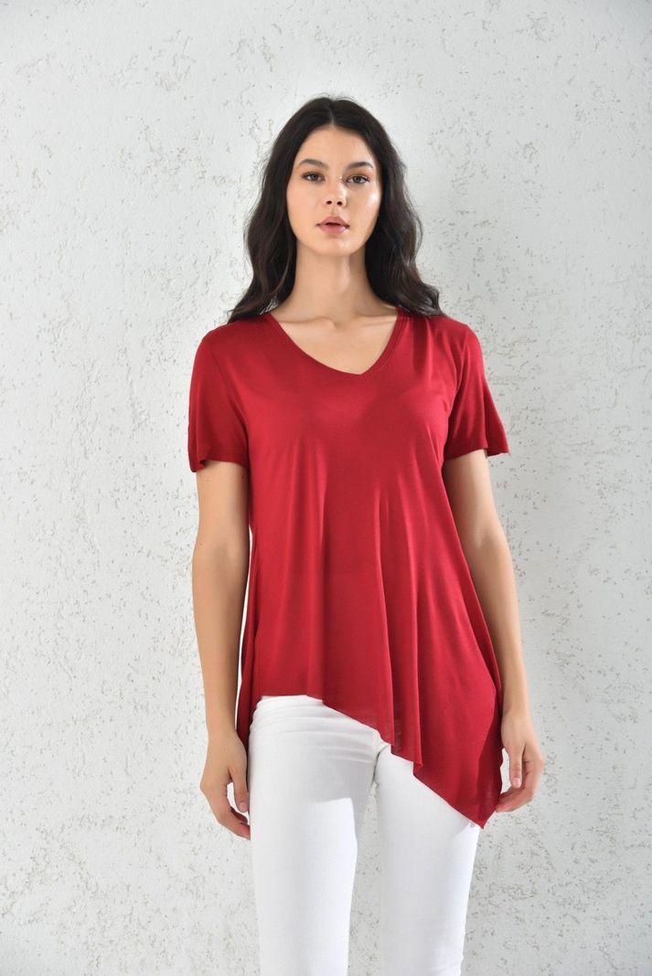 Polera de Manga Mujer Corta Asimétrica Rojo-1