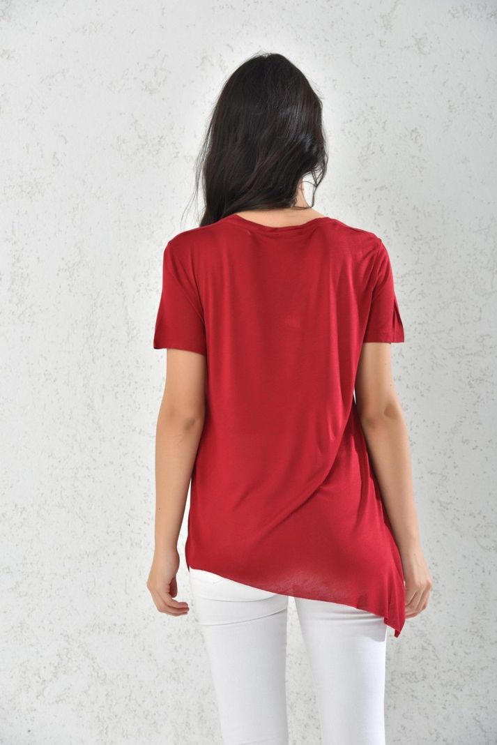 Polera de Manga Mujer Corta Asimétrica Rojo-2