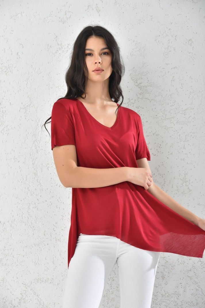 Polera de Manga Mujer Corta Asimétrica Rojo-3