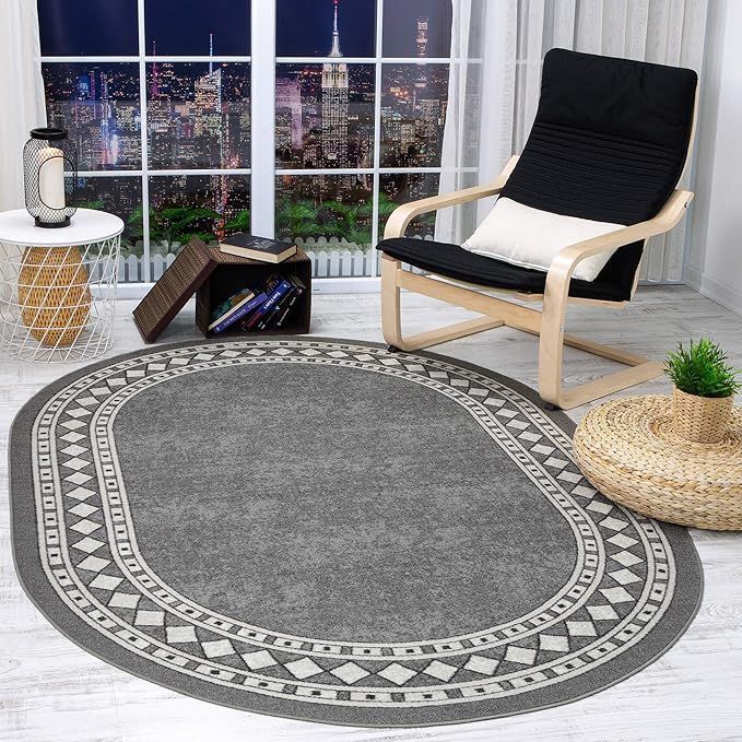 Alfombra Redonda Gris 150x150 cm Antideslizante Con Goma -1